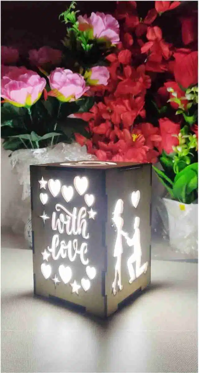 Love Wishes Wooden LED Table Lamp (Brown)