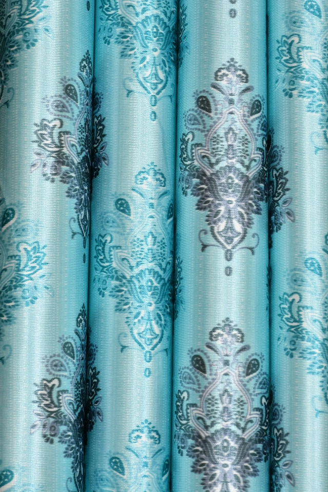 Polyester Printed Window & Door Curtains (Pack of 2) (Aqua Blue, 5 feet)