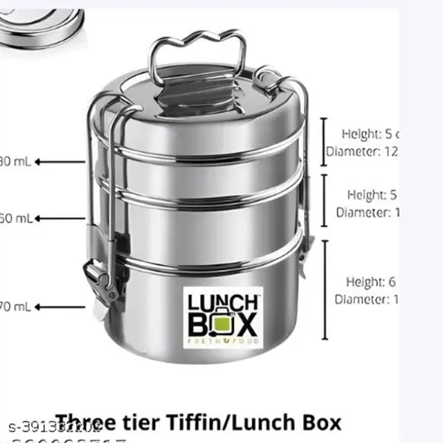 Stainless Steel 3 Layer Lunch Box (Silver, Set of 2)