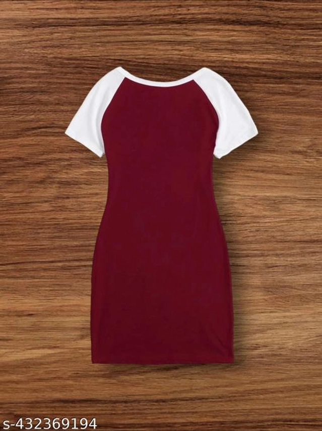 Cotton Blend Dress for Girls (Maroon & White, 3-4 Years)