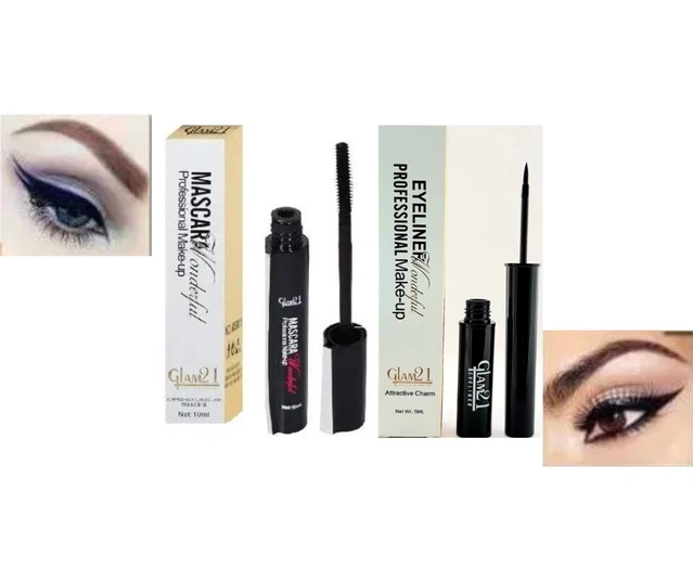 Wonderful Professional Makeup Waterproof Eyeliner (5 ml) with Mascara (10 ml) (Set of 2)