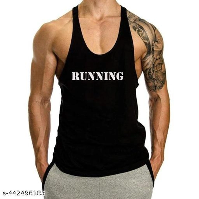 Polyester Gym Vests for Men (Black, S)