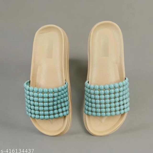 Sliders for Women (Sky Blue & Beige, 3)