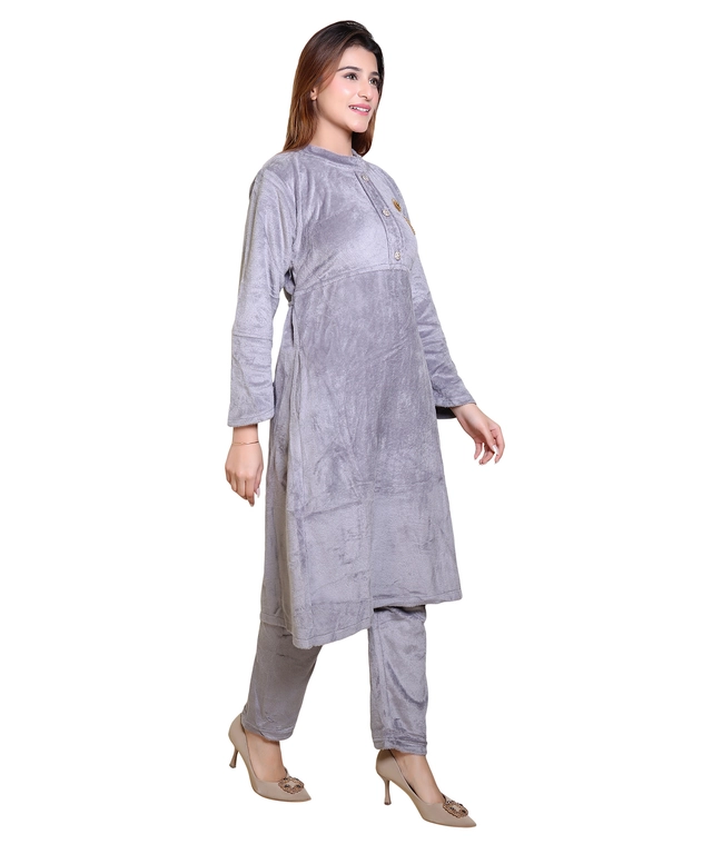 Super Soft Solid Kurti with Pant for Women (Grey, XXL)