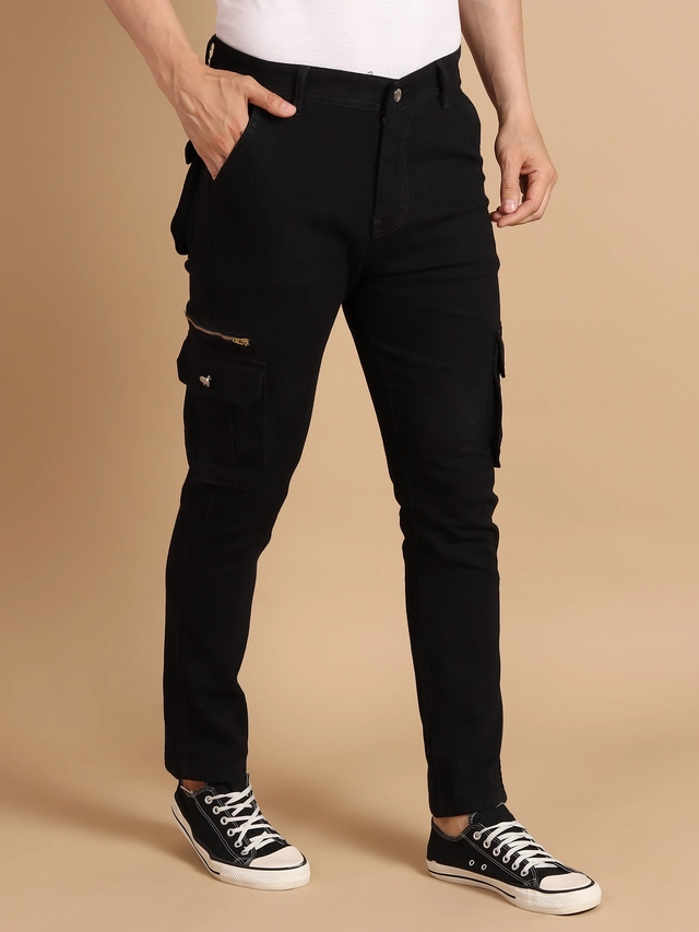 Denim Regular Fit Cargo for Men (Black, 28)