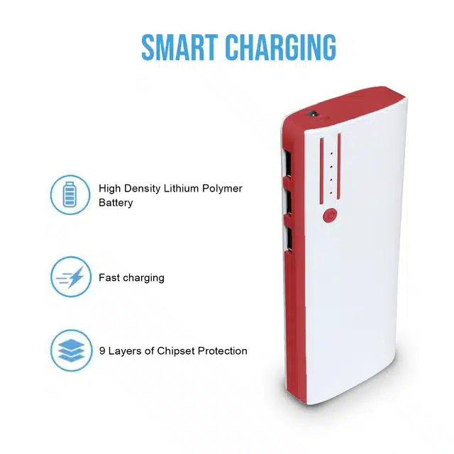 Lithium Ion 3 Out Ports Power Bank (White & Red, 20000 mAh)