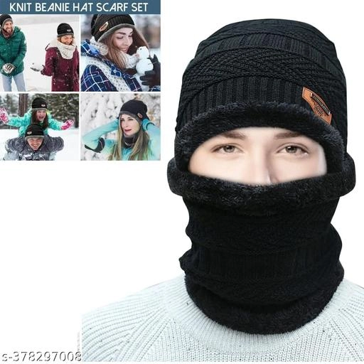 Woolen Cap with Neck Warmer for Men (Multicolor, Set of 1)