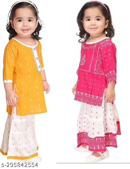 Rayon Kurta Set for Girls (Multicolor, 0-3 Months) (Pack of 2)