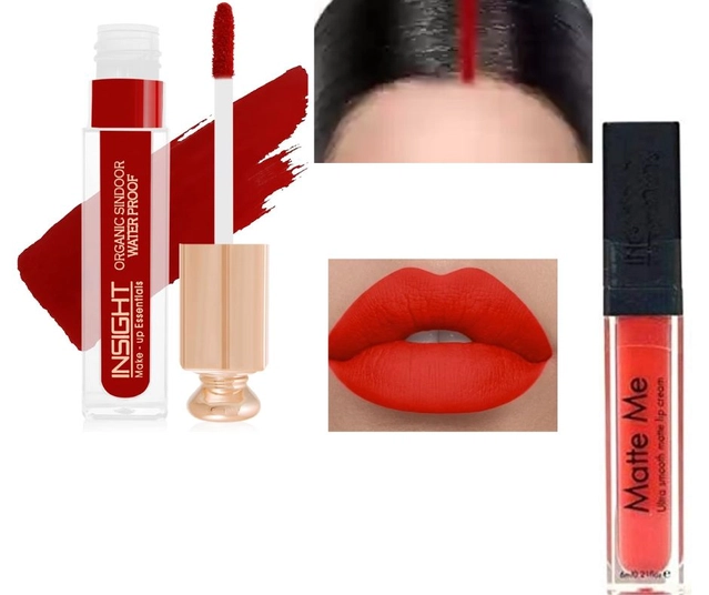 Matte Me Lip Gloss (Orange) with Waterproof & Smudge Proof Liquid Sindoor (Red, Set of 2)