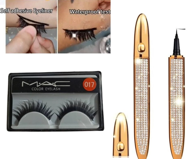 Combo of Premium Eyeliner Pen & M.A.C. False Eyelashes (Black, Set of 2)