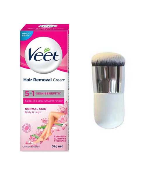 Makiko Beauty Veet Hair Removal Cream 32 g with Foundation Brush (Pack of 2, Multicolor) (MB-161)