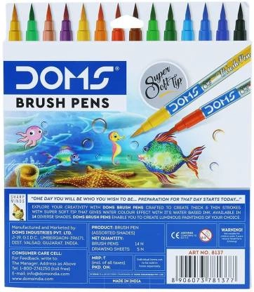 DOMS 14 Shades Brush Pen Box Pack Brush Tip Nib Sketch Pens (Set of 1, Multicolor)