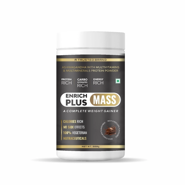 Enrich Plus Mass A Complete Weight Gainer Chocolate Flavoured Protein Supplement (500 g)