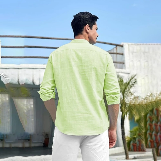 Cotton Solid Kurta for Men (Mint Green, S)