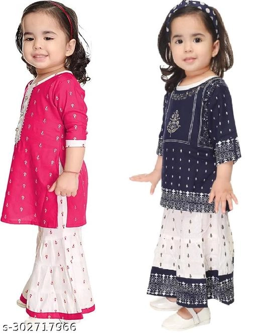 Rayon Kurta Set for Girls (Multicolor, 0-3 Months) (Pack of 2)