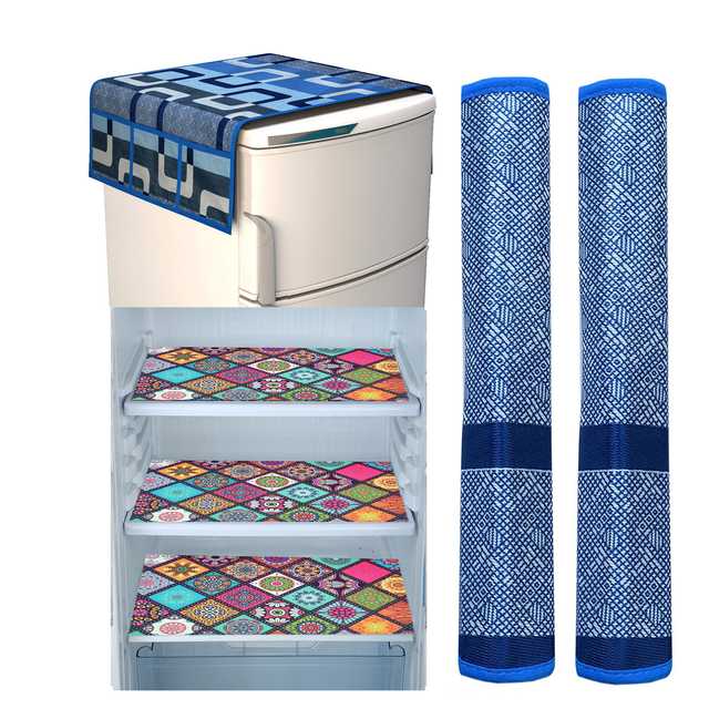WISHLAND 1 Pc Fridge Cover for Top with 6 Pockets, 2 Handle Cover, 3 Fridge Mats (Set of 6, 21X39 inch) (A-483)