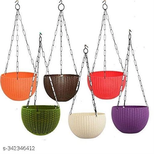 Plastic Hanging Planter (Multicolor, Pack of 6)