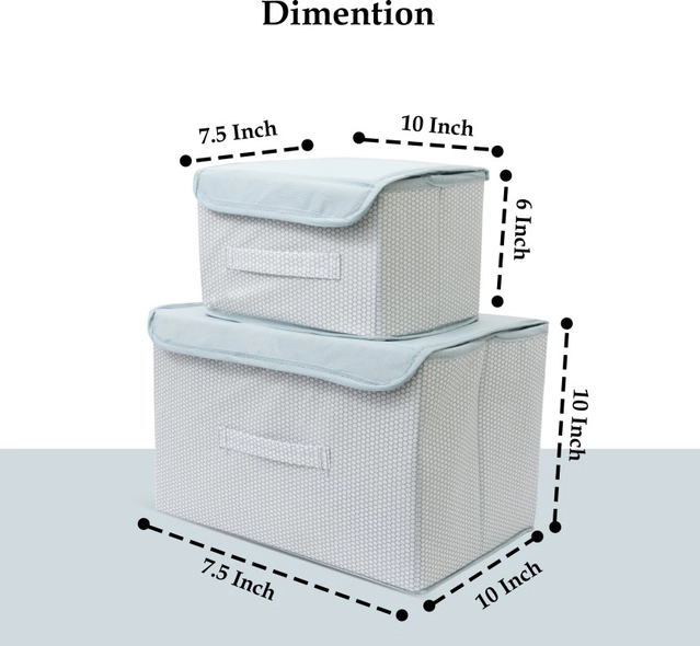 Crafty Craft Storage Basket, Box , Bins & Non-Woven Wardrobe Closet Organizer Foldable Drawer Rectangular Stackable Box/Bins with Lid & Handle (Grey,Set of 2)