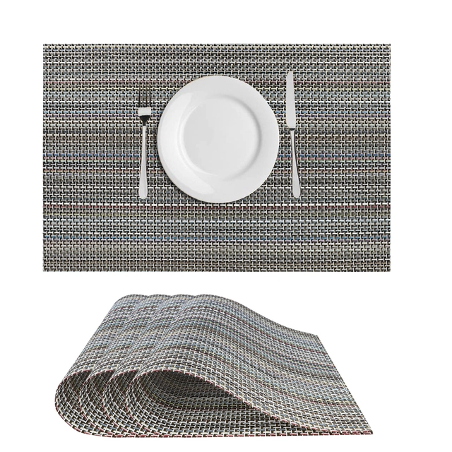 PVC Waterproof Rectangle Striped Table Mats (Grey, 45x30 cm) (Pack of 4)