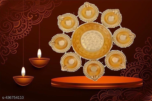 Metal Bowl with Diya Tealight Candle Holders for Pooja (Gold)