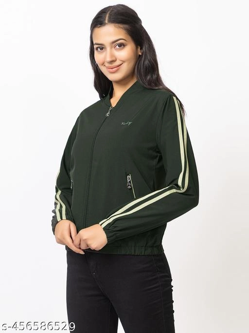 Cotton Blend Full Sleeves Jacket for Women (Bottle Green, L)