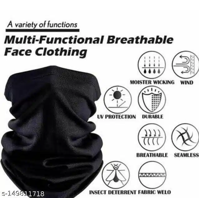 Nylon Bandana Face Cover for Men & Women (Black, Pack of 6)