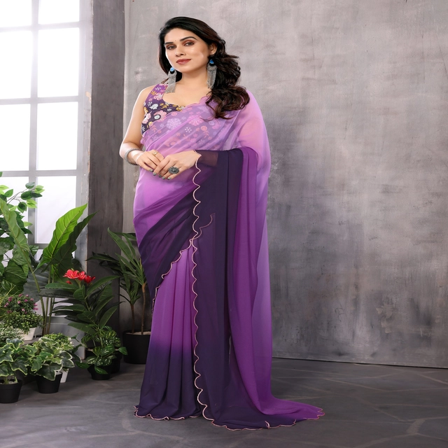 Georgette Printed Saree for Women (Purple, 6.3 m)