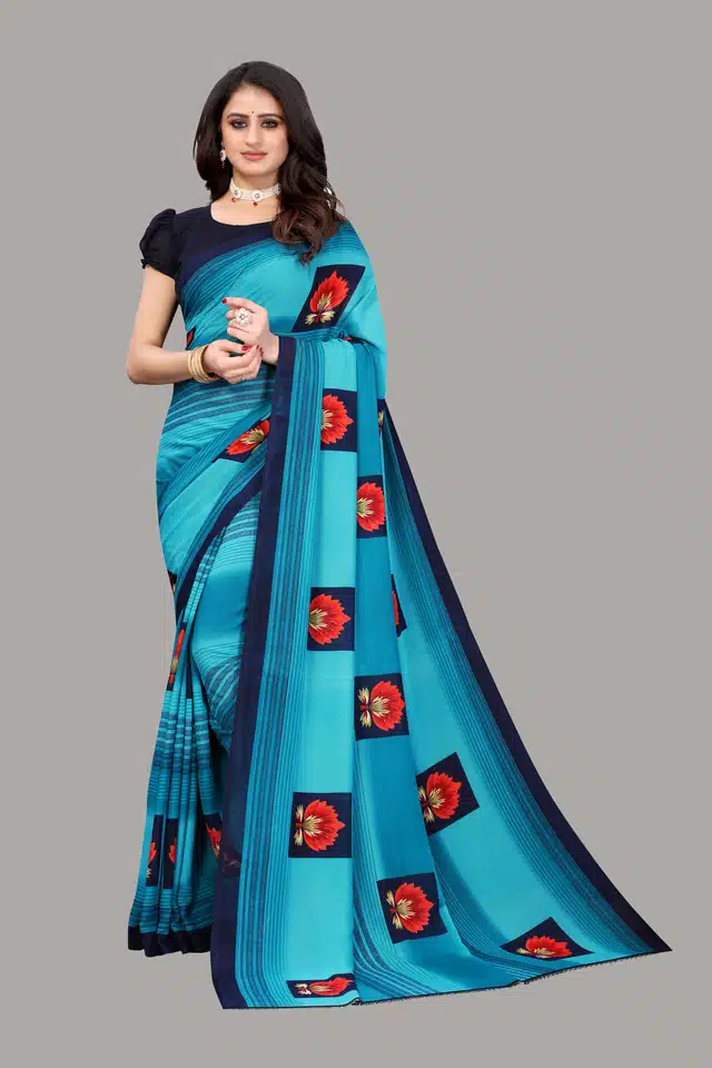 Saree with Unstitched Blouse for Women (Sky Blue, 5.95 m)