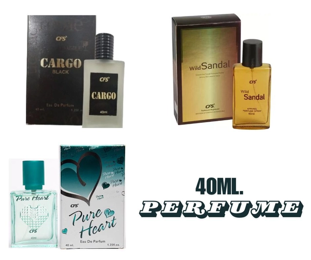 Combo of CFS Cargo Black with Pure Hearth Blue & Wild Sandal Perfumes for Men & Women (40 ml, Pack of 3)