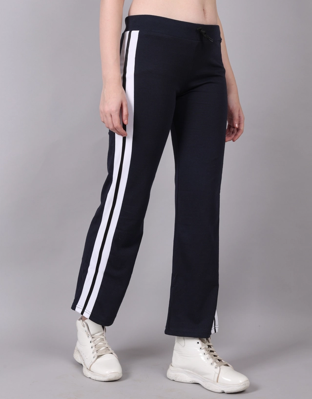 Cotton Colorblocked Trackpant for Women (Navy Blue, M)