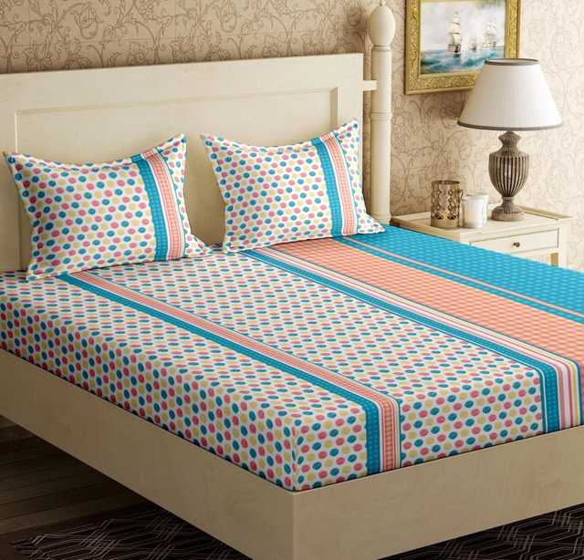 Suman Enterprises Cotton Bed Sheet With 2 Pillow (Multicolor) (D9)