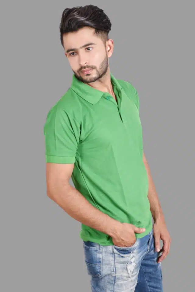 Men's Polo Neck T-Shirt (Light Green, M)