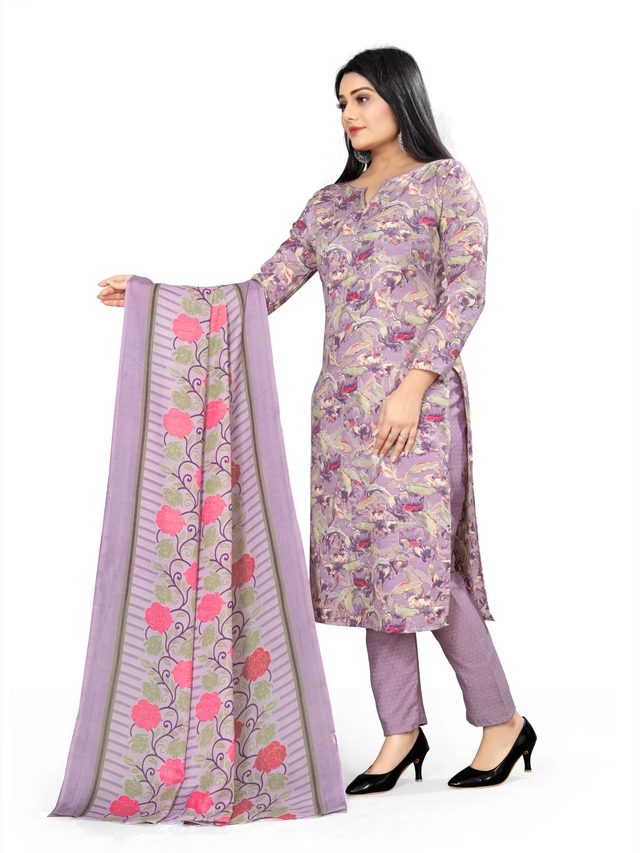 Cotton Blend Floral Unstitched Suits Fabrics for Women (Purple, 2 m)