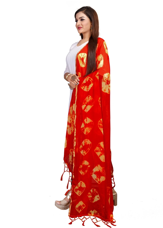 Chiffon Printed Dupatta for Women & Girls (Red, 2.25 m)