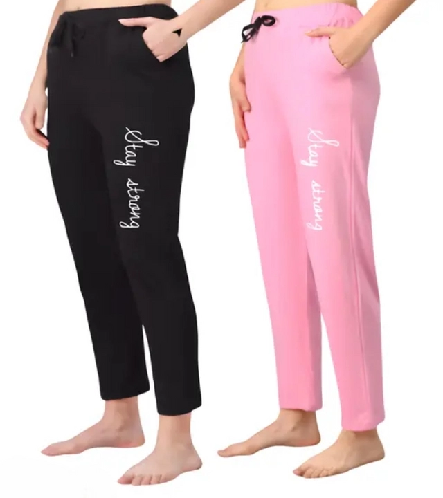 Cotton Solid Trouser for Women (Black & Pink, S) (Pack of 2)