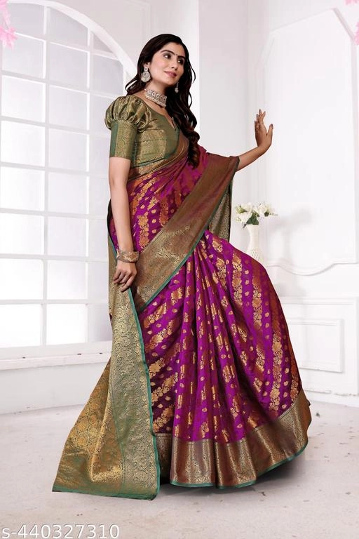 Banarasi Silk Zari Woven Saree for Women (Purple, 6.3 m)