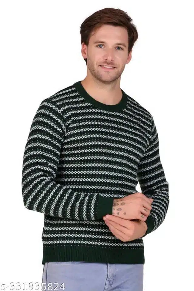 Acrylic Sweater for Men (Dark Green, M)