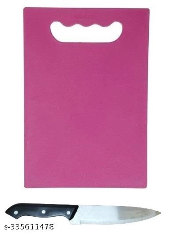 Plastic Chopping Board with Knife (Multicolor, of 1)