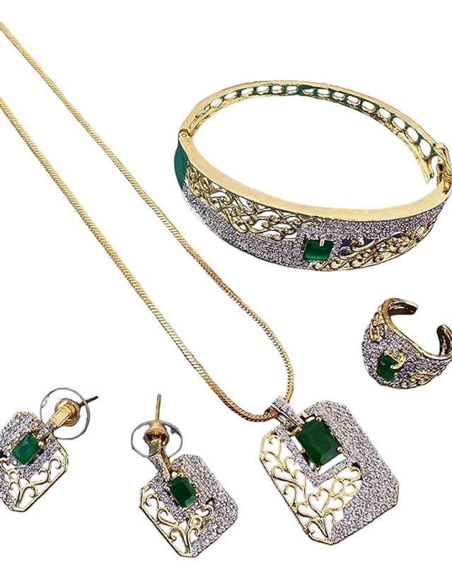 Gold-plated Silver, Green Jewel Set