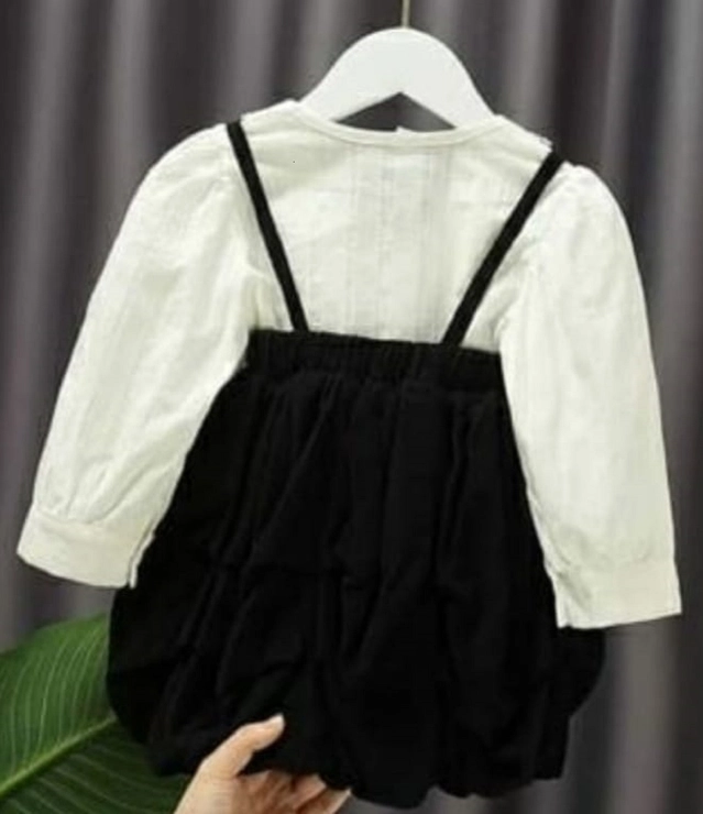 Crepe Dungarees for Boys & Girls (White & Black, 1-2 Years)