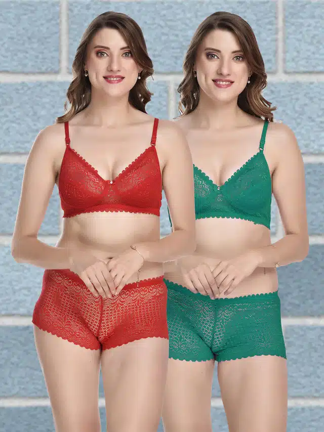 Women's Lingerie Set (Set of 2) (Red & Green, 30) (AF-311)