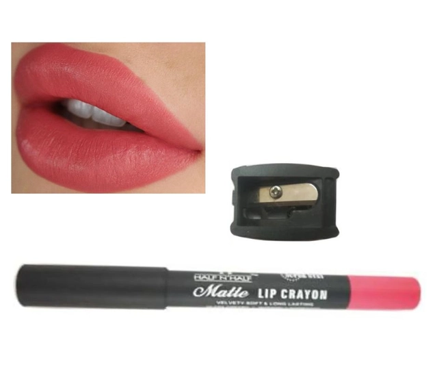 Half N Half Matte Lip Crayon Lipstick with Sharpener (Peach, Set of 2)