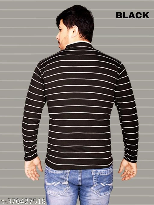 Woolen Striped Sweater for Men (Black, M)