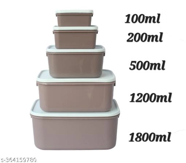 Plasric Storage Containers (Brown & White, Set of 5)