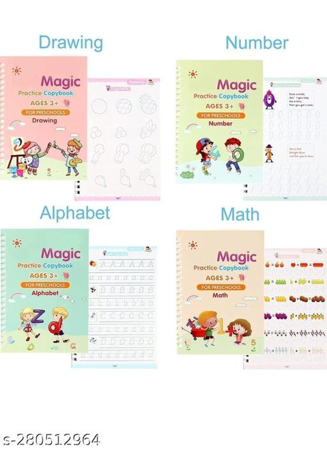 Magic Practice Copybook (4 Pcs) with 10 Pcs Refill for Kids (Set of 2)