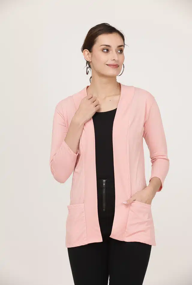 Cotton Solid Shrug for Women (Peach, S )