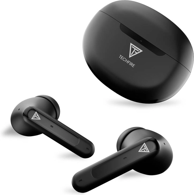 TECHFIRE Bullets 360 TWS Earbuds with 100 HRS Playtime,(50ms Low Latency), Bluetooth v5.3 Bluetooth (Carbon Black, True Wireless)