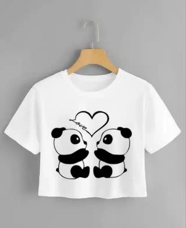 Printed Crop T-shirt for Women (White, XL)