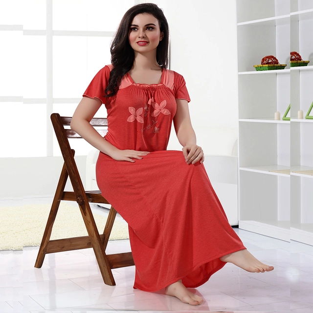 Satin Feeding Nighty for Women (Red, Free Size)