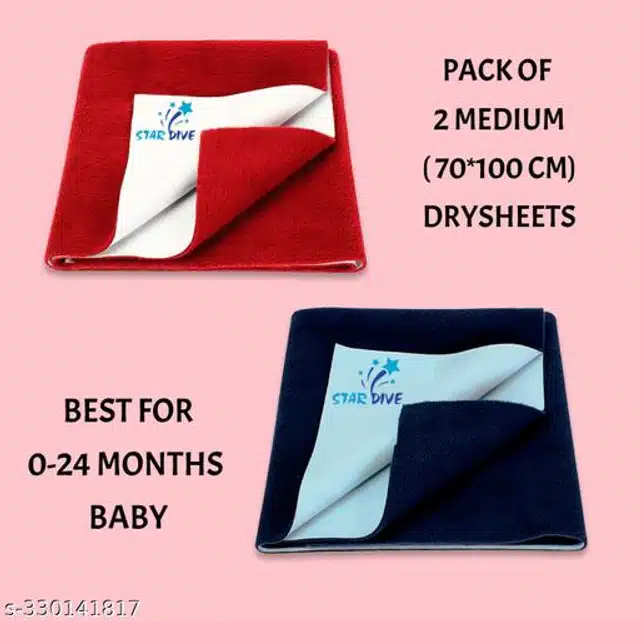 Cotton Mattress Protection Sheet (Red & Navy Blue, 40x28 inches) (Pack of 2)